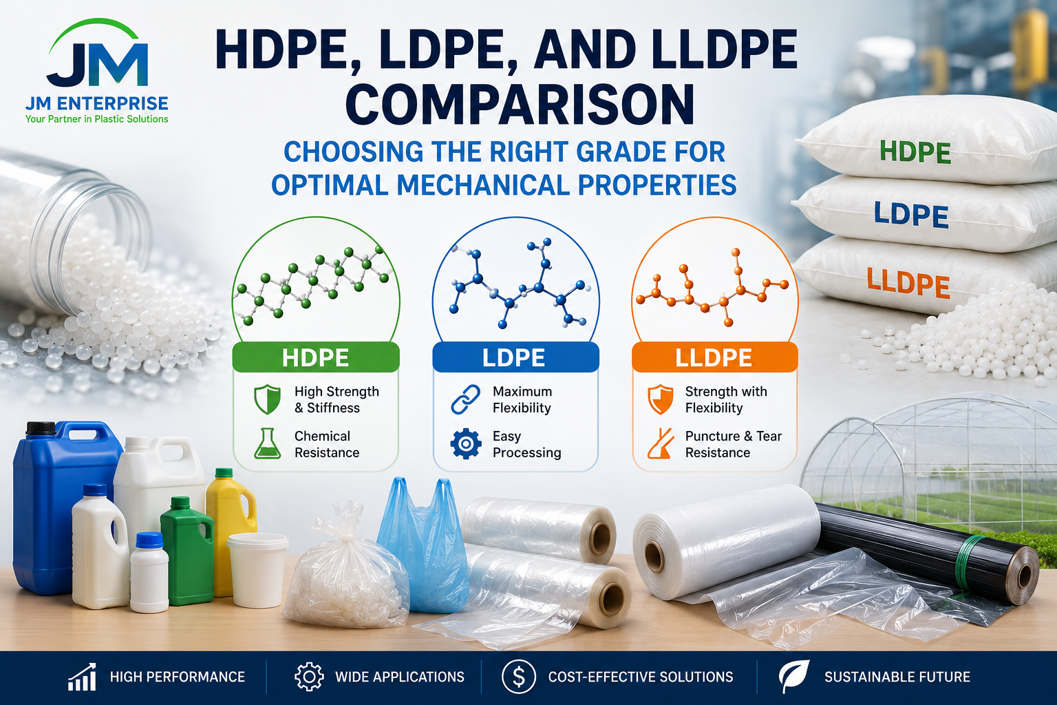 HDPE, LDPE, and LLDPE Comparison: Choosing the Right Grade for Optimal Mechanical Properties