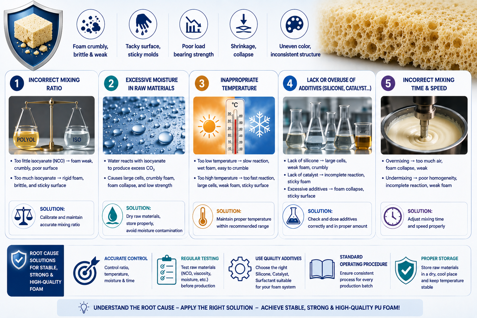 Top 5 Causes of PU Foam Degradation, Crumbling & Stickiness: Root-Cause Prevention Guide
