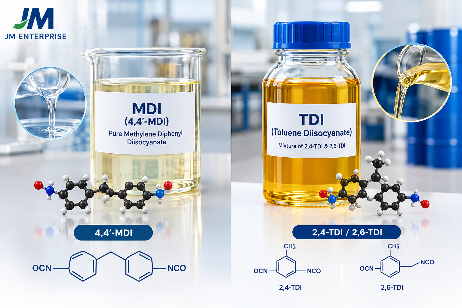 Technical Comparison Between Pure MDI (4,4'-MDI) and TDI (Toluene Diisocyanate) in Polyurethane (PU) Manufacturing